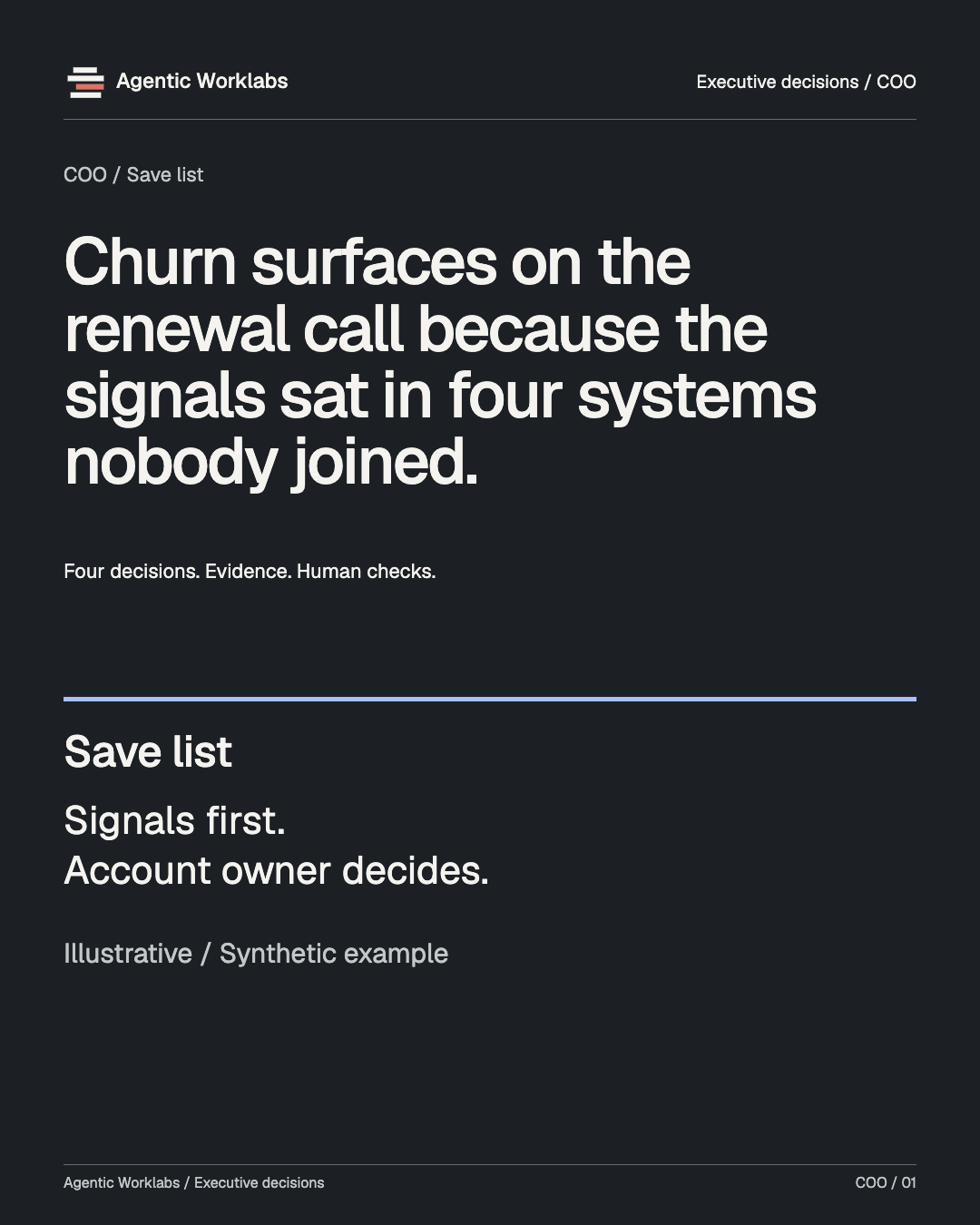 COO: Churn surfaces on the renewal call because the signals sat in four systems nobody joined.